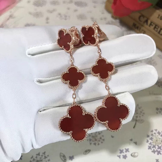 [Elitejewels]CLOVER 3 MOTIF CARNELIAN DROP EARRINGS