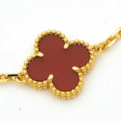 [Elitejewels]CLOVER  5 MOTIFS CARNELIAN GOLD BRACELET