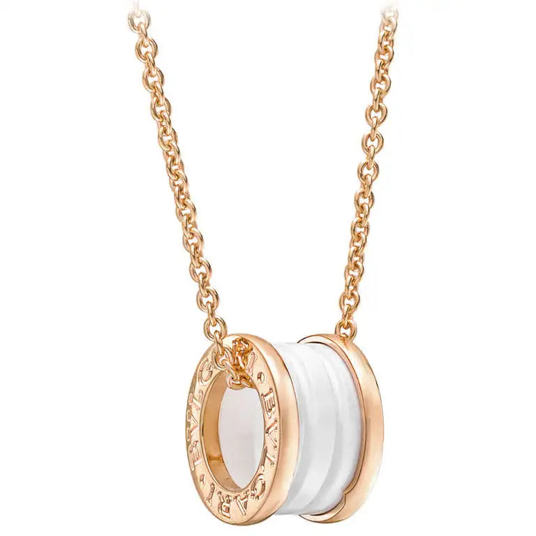 [Elitejewels]ZERO 1 WHITE CERAMIC PINK GOLD DIAMOND NECKLACE