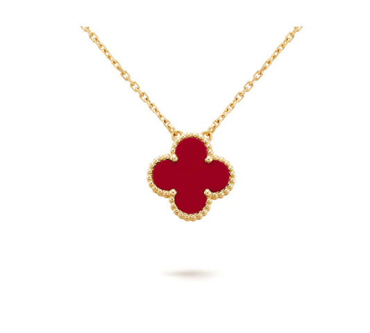 [Elitejewels]CLOVER 15MM CARNELIAN SINGLE FLOWER NECKLACE