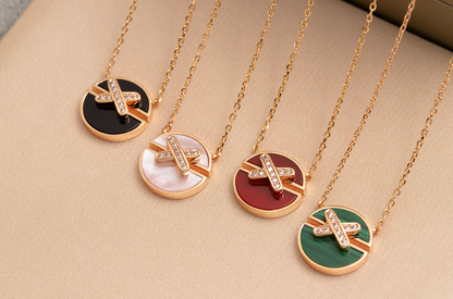[Everoly JW]JEUX DE PINK GOLD DIAMOND NECKLACE