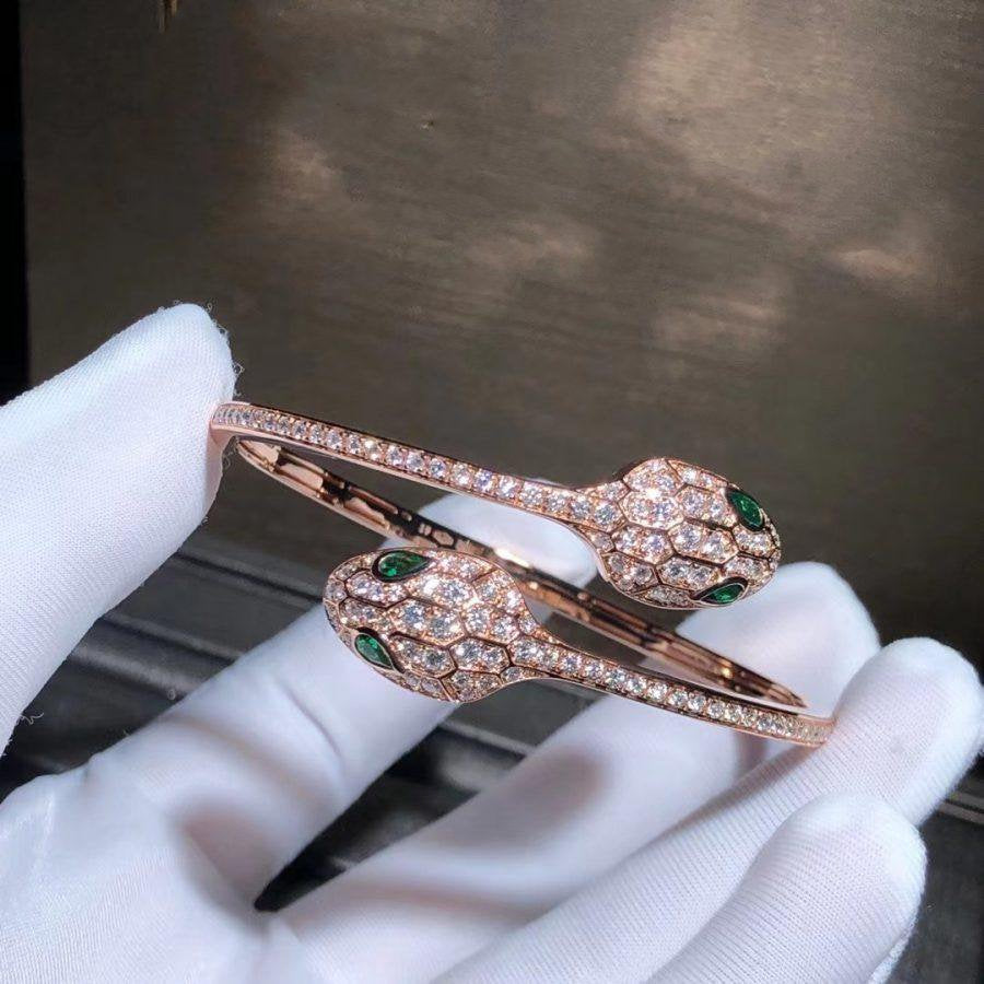 [Elitejewels]SERPENTI BRACELET PINK GOLD MALACHITE DIAMOND DOUBLE SNAKE