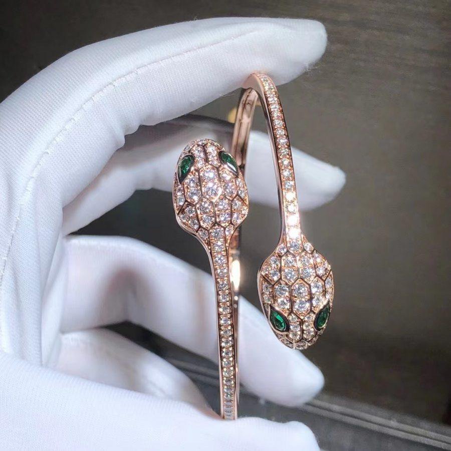 [Elitejewels]SERPENTI BRACELET PINK GOLD MALACHITE DIAMOND DOUBLE SNAKE