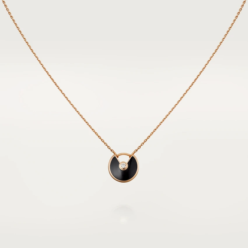 [Elitejewels]AMULETTE ROSE GOLD ONYX NECKLACE