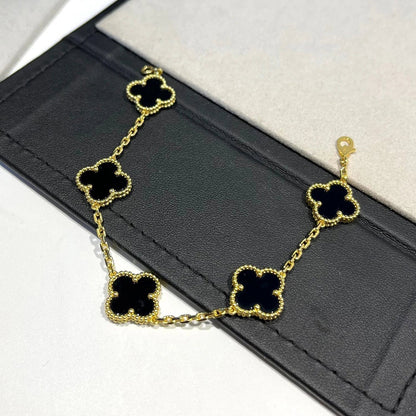 [Elitejewels]CLOVER  5 MOTIFS BLACK ONYX BRACELET