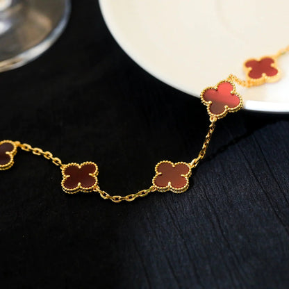 [Elitejewels]CLOVER 5 MOTIFS RED AGATE  BRACELET