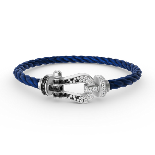 [Everoly JW]FORCE LARGE HORSESHOE BLACK WHITE DIAMOND BRACELET SILVER