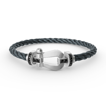 [Everoly JW]フォース ラージホースシュー ブラックダイヤモンドブレスレット シルバー