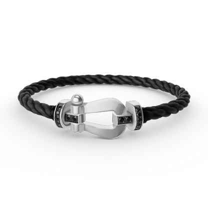 [Everoly JW]フォース ラージホースシュー ブラックダイヤモンドブレスレット シルバー
