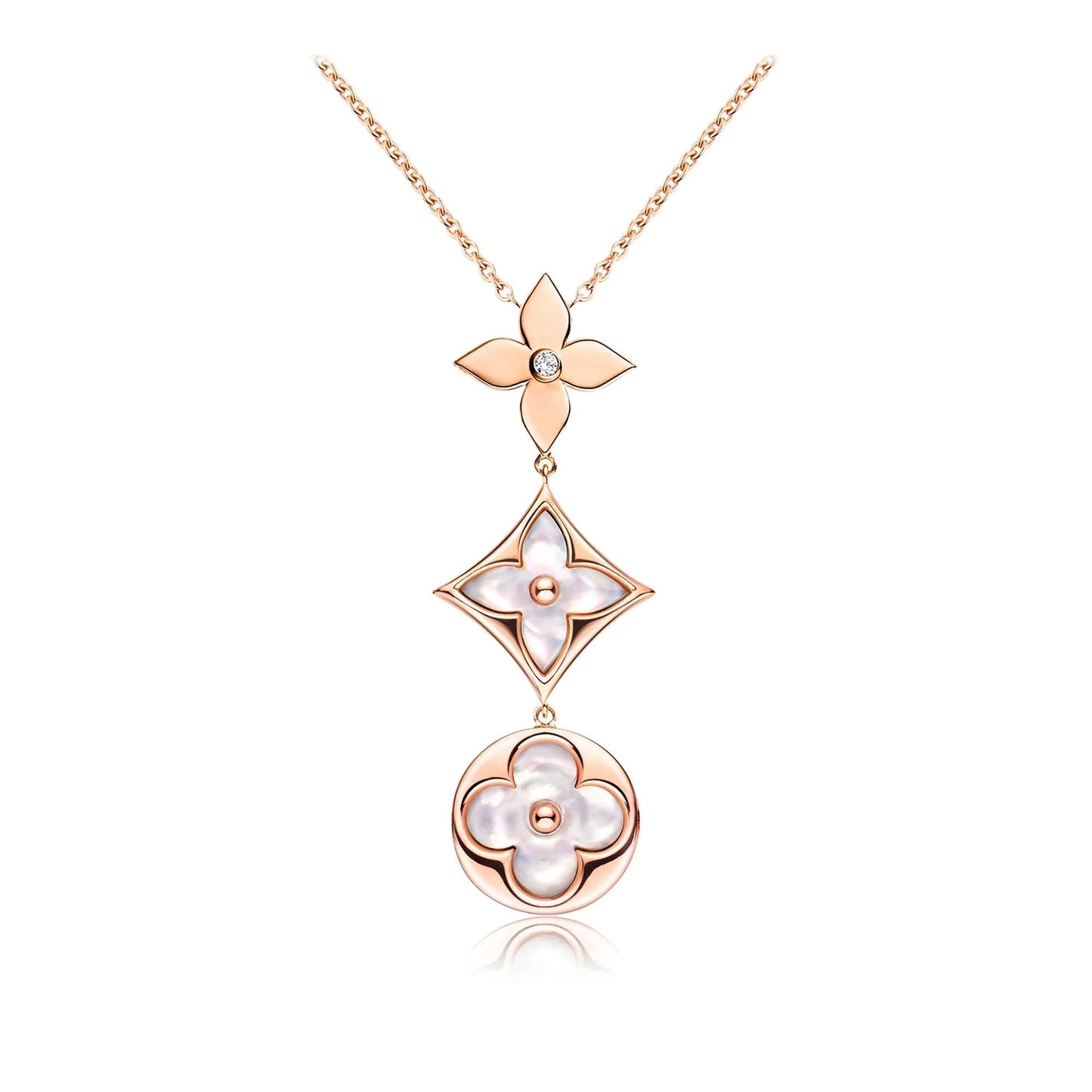 [Everoly JW] COLOR BLOSSOM LARIAT HALSKETTE ROSA GOLD WEIßE PERLE UND DIAMANT