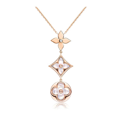 [Everoly JW] COLOR BLOSSOM LARIAT HALSKETTE ROSA GOLD WEIßE PERLE UND DIAMANT