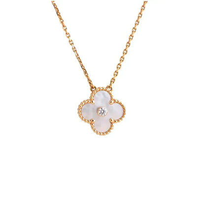 [Elitejewels]CLOVER 15MM DIAMOND WHITE FRITILLARIA NECKLACE