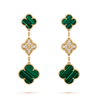 [Elitejewels]CLOVER OHRRINGE GOLD MALACHIT DIAMANT 3 MOTIV