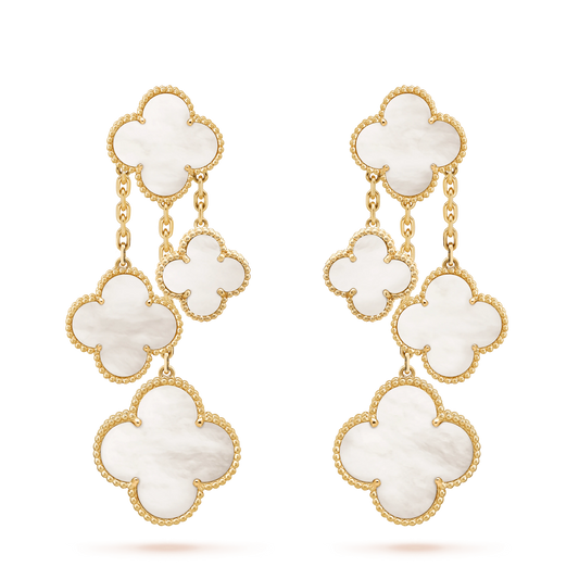 [Elitejewels]CLOVER EARRINGS WHITE MOP 4 MOTIFS GOLD