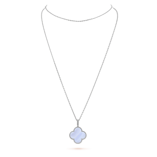 [Elitejewels]CLOVER SILVER CHALCEDONY BIG CLOVER NECKLACE