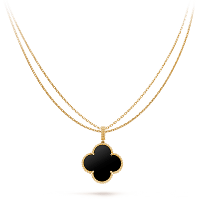 [Elitejewels]CLOVER 25MM GOLD ONYX BIG CLOVER NECKLACE