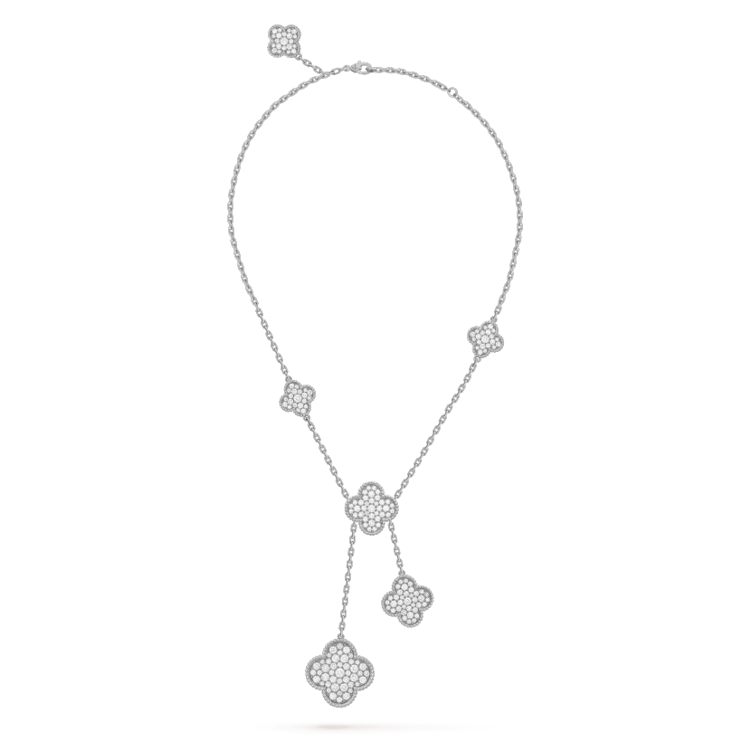 [Elitejewels]CLOVER 5 MOTIFS SILVER DIAMONDS NECKLACE