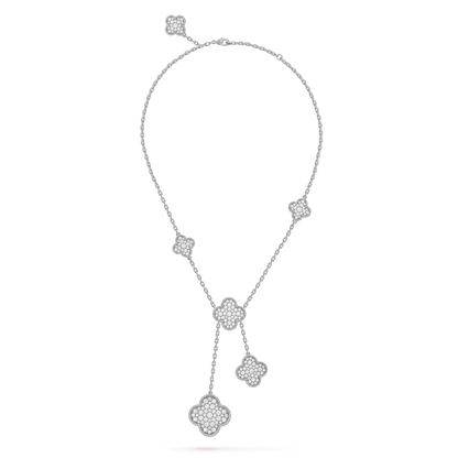 [Elitejewels]CLOVER 5 MOTIFS SILVER DIAMONDS NECKLACE