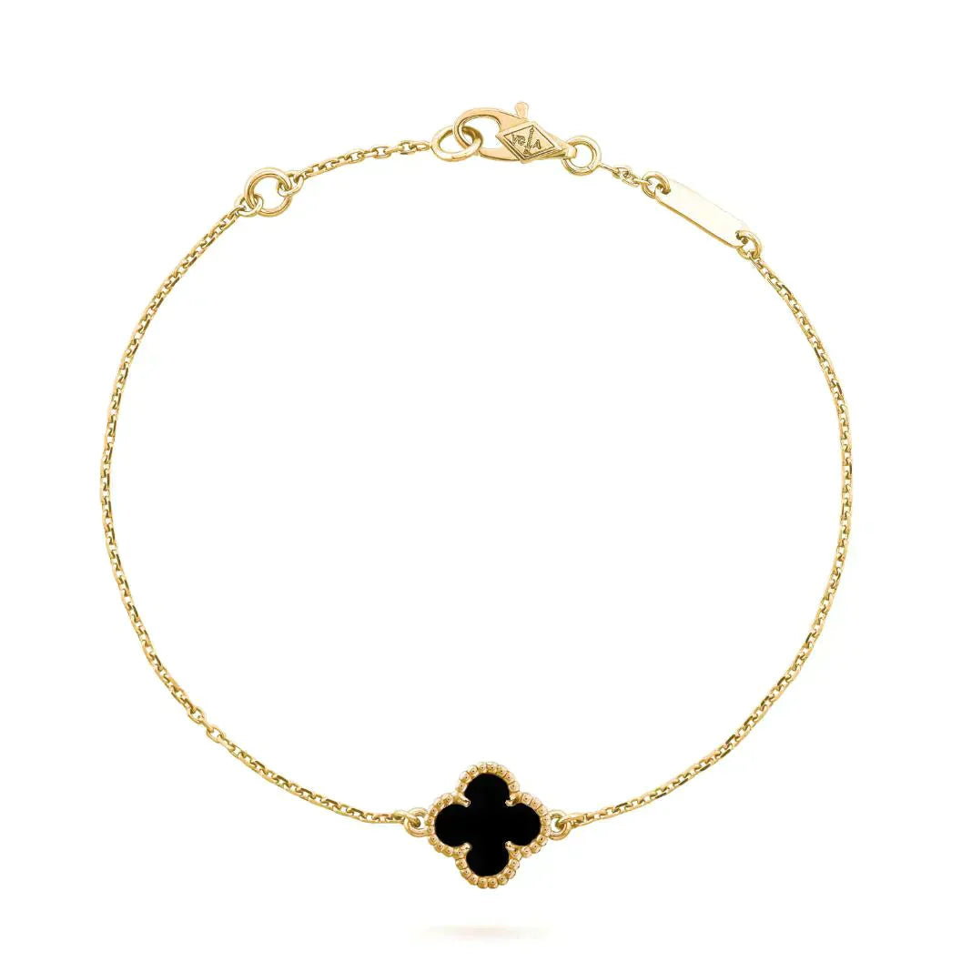 [Everoly JW]CLOVER ONYX EINZELNE BLUME ARMBAND