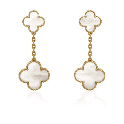 [Elitejewels]CLOVER 2 MOTIF WHITE MOP EARRINGS